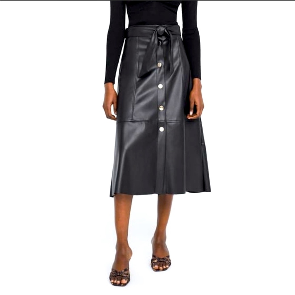 Zara Faux Leather Button Down Skirt